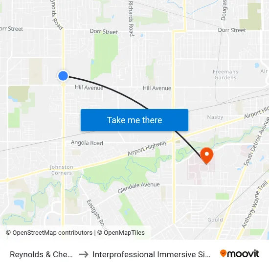 Reynolds & Cheshire NW to Interprofessional Immersive Simulation Center map