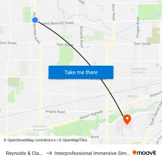 Reynolds & Claxton NW to Interprofessional Immersive Simulation Center map