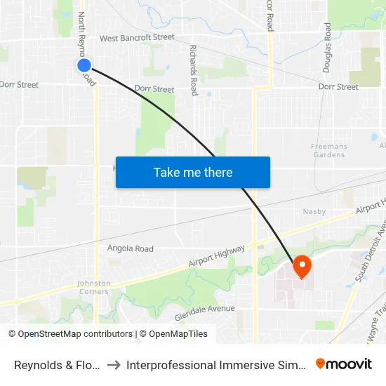 Reynolds & Florita NW to Interprofessional Immersive Simulation Center map