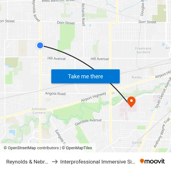 Reynolds & Nebraska Ssw to Interprofessional Immersive Simulation Center map