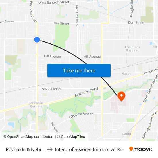 Reynolds & Nebraska SW to Interprofessional Immersive Simulation Center map