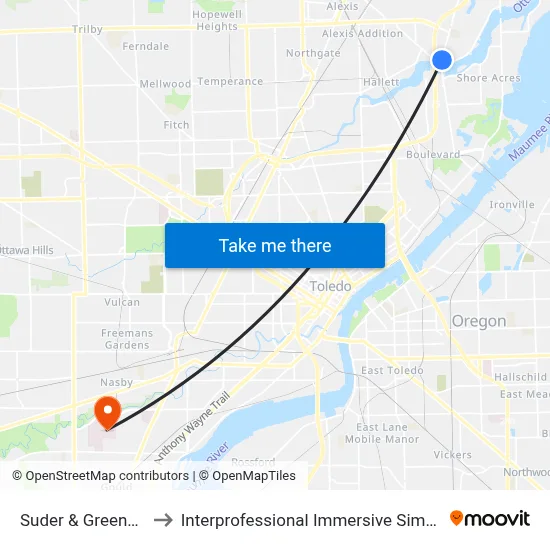 Suder & Greenwich NE to Interprofessional Immersive Simulation Center map