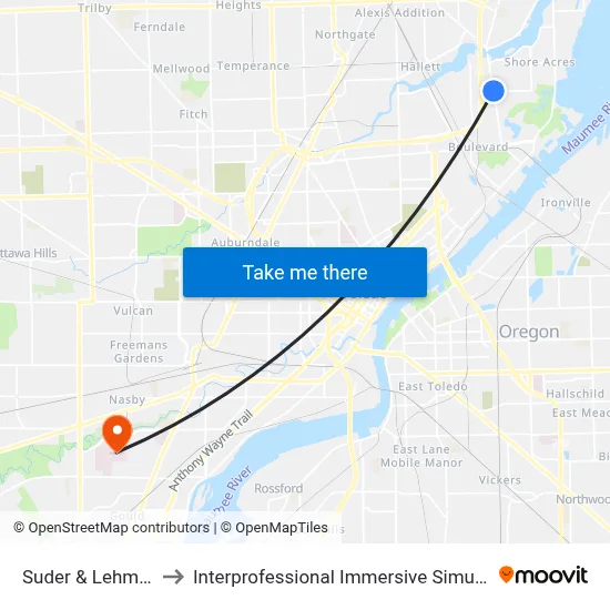 Suder & Lehman NW to Interprofessional Immersive Simulation Center map