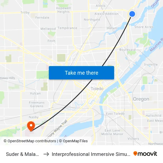 Suder & Malabar NW to Interprofessional Immersive Simulation Center map