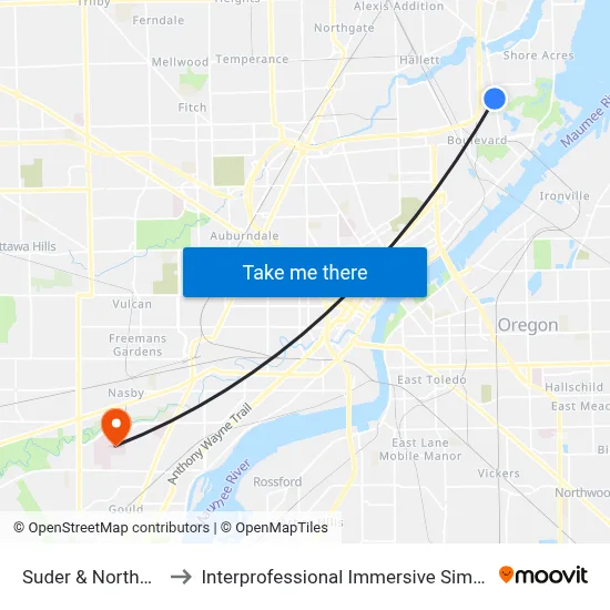 Suder & Northwyck NE to Interprofessional Immersive Simulation Center map