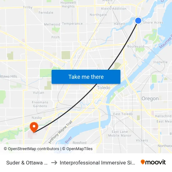 Suder & Ottawa River NW to Interprofessional Immersive Simulation Center map