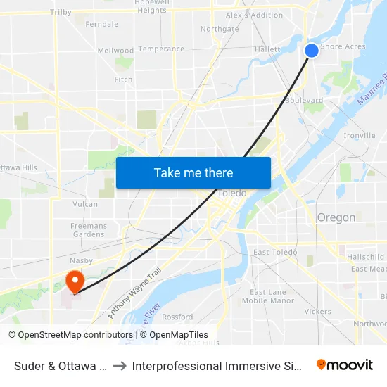 Suder & Ottawa River SE to Interprofessional Immersive Simulation Center map