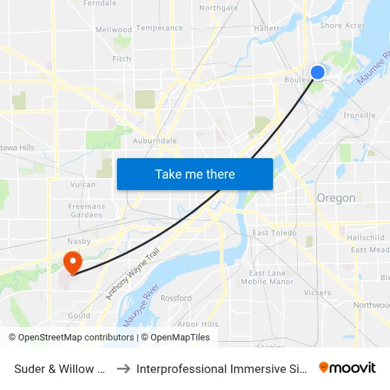 Suder & Willow Brook NW to Interprofessional Immersive Simulation Center map