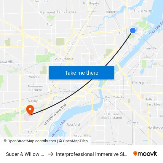 Suder & Willow Brook SE to Interprofessional Immersive Simulation Center map