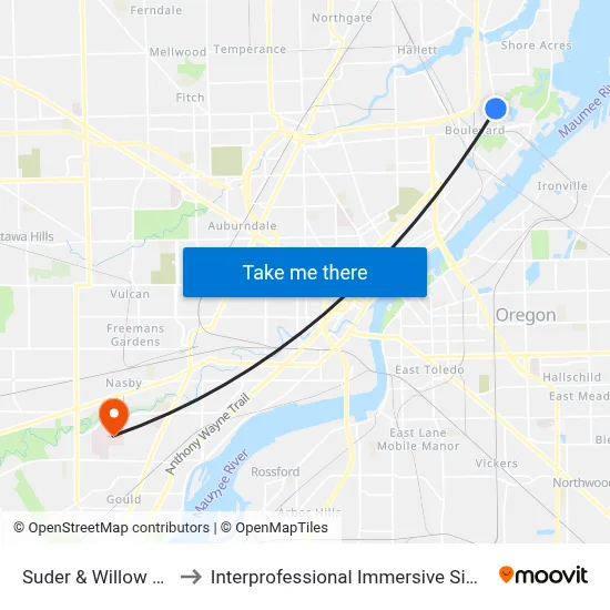 Suder & Willow Brook NE to Interprofessional Immersive Simulation Center map