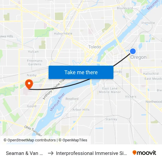 Seaman & Van Buren SW to Interprofessional Immersive Simulation Center map