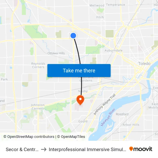 Secor & Central NW to Interprofessional Immersive Simulation Center map