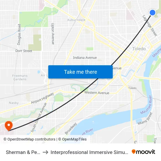 Sherman & Peck SW to Interprofessional Immersive Simulation Center map