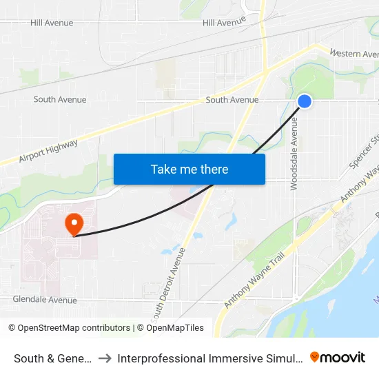 South & Geneva SW to Interprofessional Immersive Simulation Center map