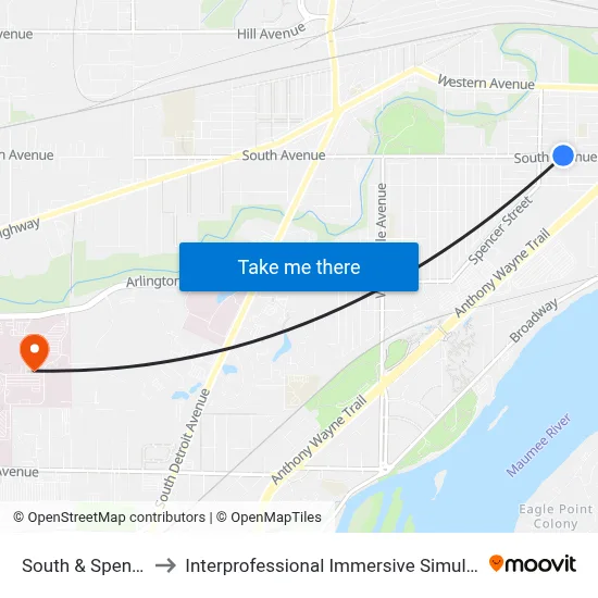 South & Spencer SE to Interprofessional Immersive Simulation Center map