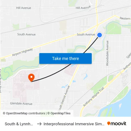 South & Lynnhaven SW to Interprofessional Immersive Simulation Center map