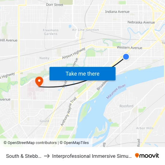 South & Stebbins NE to Interprofessional Immersive Simulation Center map