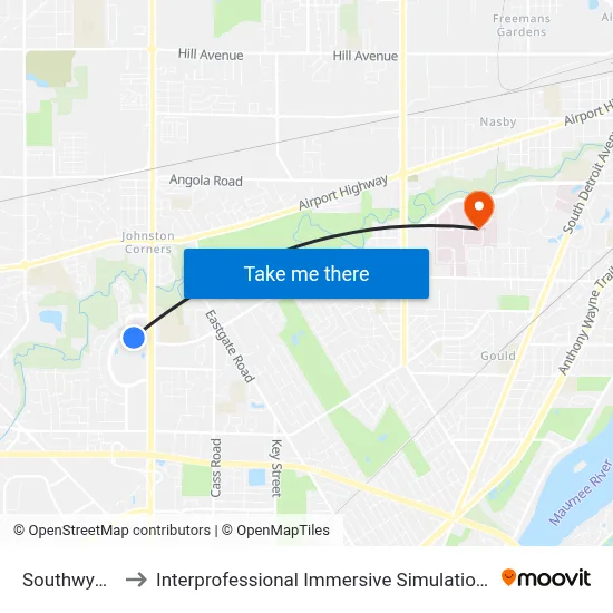 Southwyck N to Interprofessional Immersive Simulation Center map
