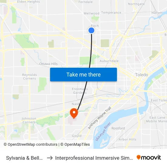 Sylvania & Bellevue NE to Interprofessional Immersive Simulation Center map