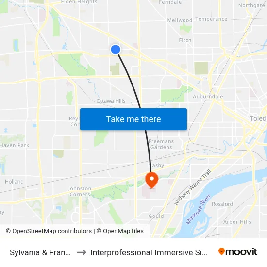 Sylvania & Franklin Park to Interprofessional Immersive Simulation Center map