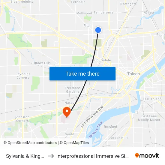 Sylvania & Kingsbury NE to Interprofessional Immersive Simulation Center map