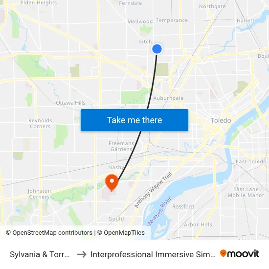Sylvania & Torrance SW to Interprofessional Immersive Simulation Center map