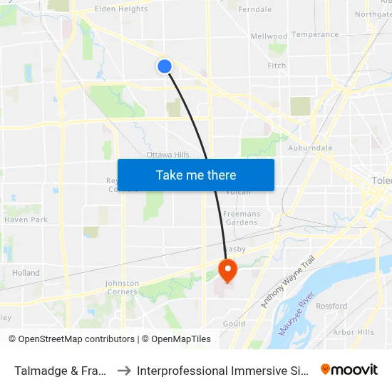 Talmadge & Franklin Park to Interprofessional Immersive Simulation Center map