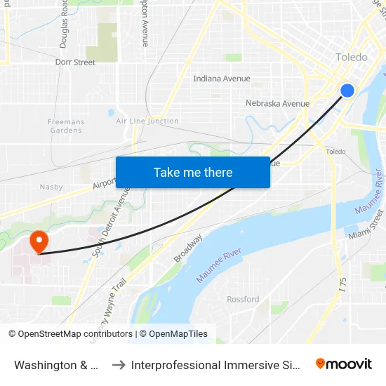 Washington & Huron NE to Interprofessional Immersive Simulation Center map
