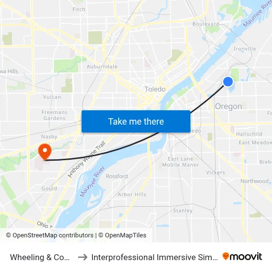 Wheeling & Consaul NE to Interprofessional Immersive Simulation Center map