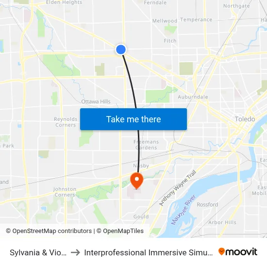 Sylvania & Violet SW to Interprofessional Immersive Simulation Center map