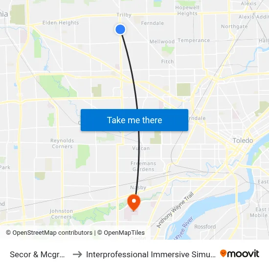 Secor & Mcgregor SE to Interprofessional Immersive Simulation Center map