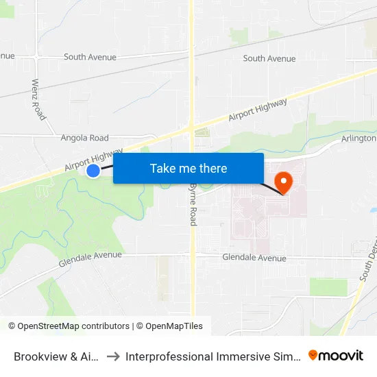 Brookview & Airport SE to Interprofessional Immersive Simulation Center map
