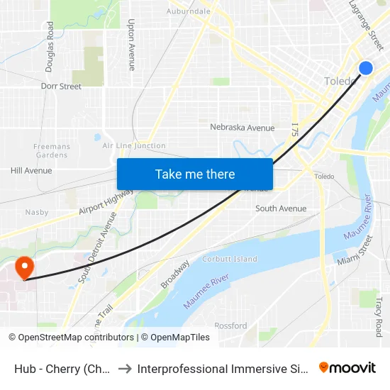 Hub - Cherry (Cherry Side) to Interprofessional Immersive Simulation Center map