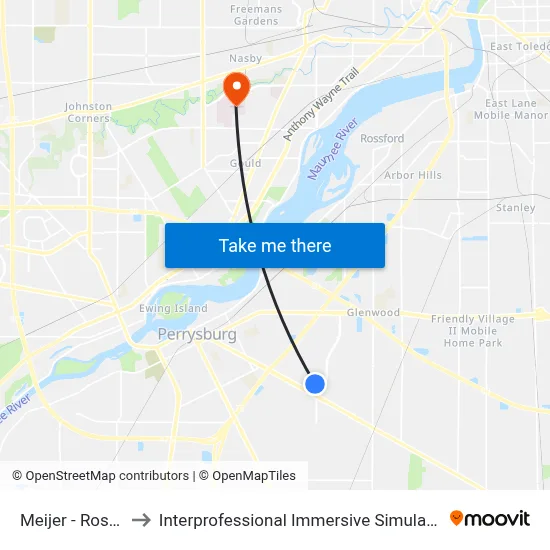 Meijer - Rossford to Interprofessional Immersive Simulation Center map