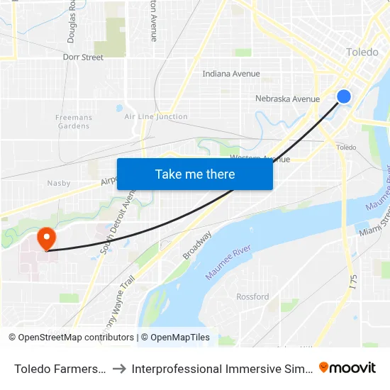 Toledo Farmers' Market to Interprofessional Immersive Simulation Center map