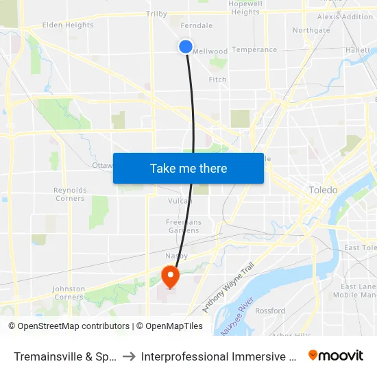 Tremainsville & Springdale SE to Interprofessional Immersive Simulation Center map