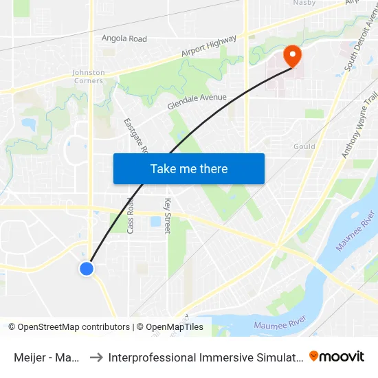 Meijer - Maumee to Interprofessional Immersive Simulation Center map