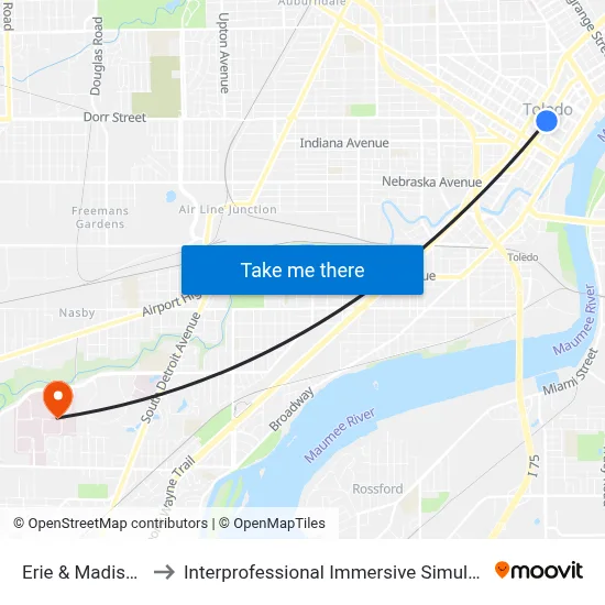 Erie & Madison SW to Interprofessional Immersive Simulation Center map