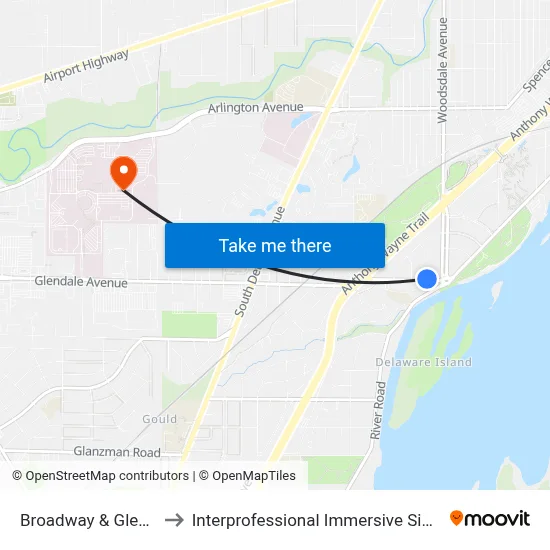 Broadway & Glendale NW to Interprofessional Immersive Simulation Center map