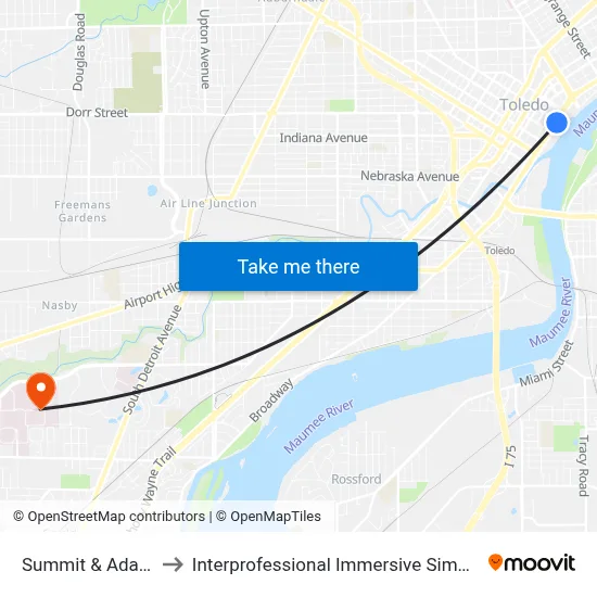 Summit & Adams SW to Interprofessional Immersive Simulation Center map