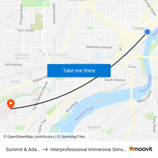 Summit & Adams NE to Interprofessional Immersive Simulation Center map