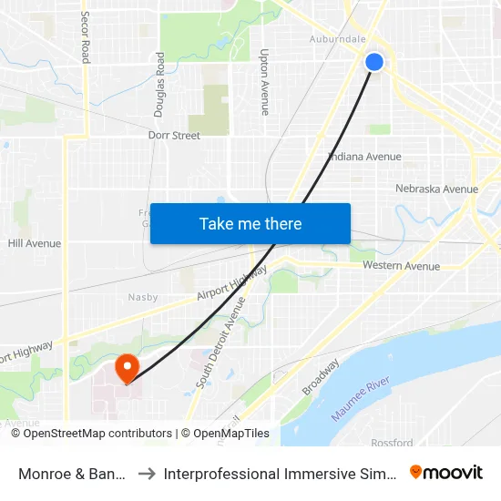 Monroe & Bancroft SE to Interprofessional Immersive Simulation Center map