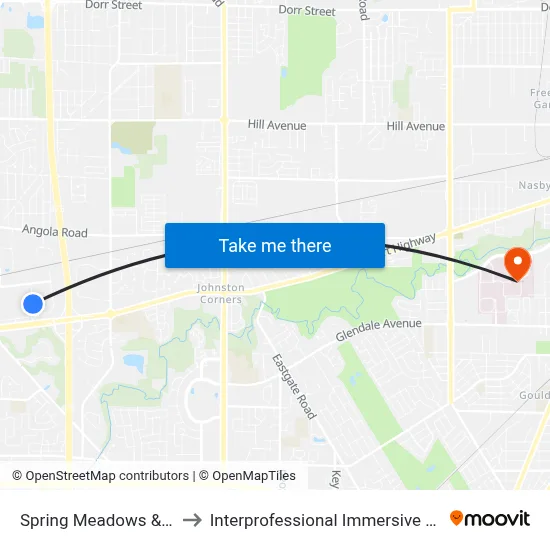 Spring Meadows & Michaels W to Interprofessional Immersive Simulation Center map