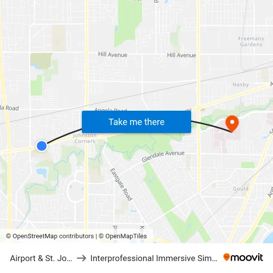 Airport & St. Johns SW to Interprofessional Immersive Simulation Center map