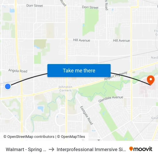 Walmart - Spring Meadows to Interprofessional Immersive Simulation Center map