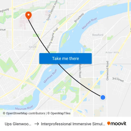 Ups Glenwood West to Interprofessional Immersive Simulation Center map