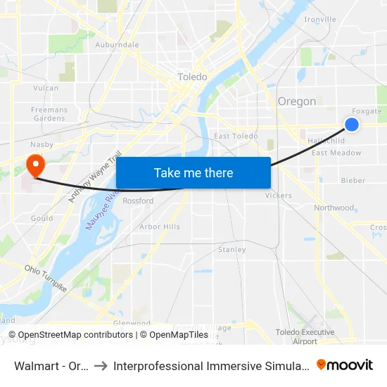 Walmart - Oregon to Interprofessional Immersive Simulation Center map