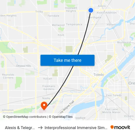 Alexis & Telegraph NW to Interprofessional Immersive Simulation Center map