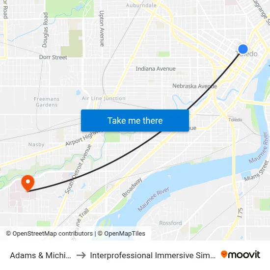 Adams & Michigan NW to Interprofessional Immersive Simulation Center map