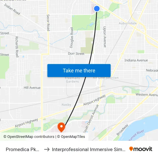 Promedica Pkwy West to Interprofessional Immersive Simulation Center map